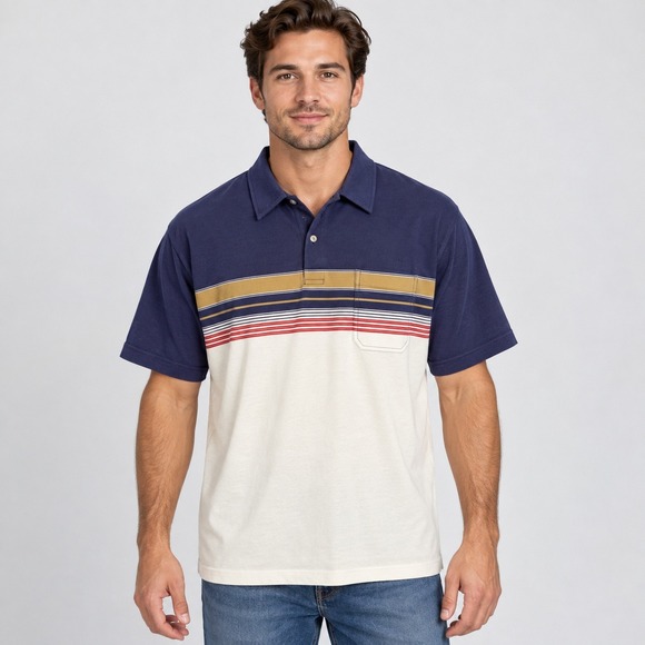 Arrow Tournament Other - Vintage Arrow Tournament Mens XL Polo Shirt Navy Blue White Striped Colorblock